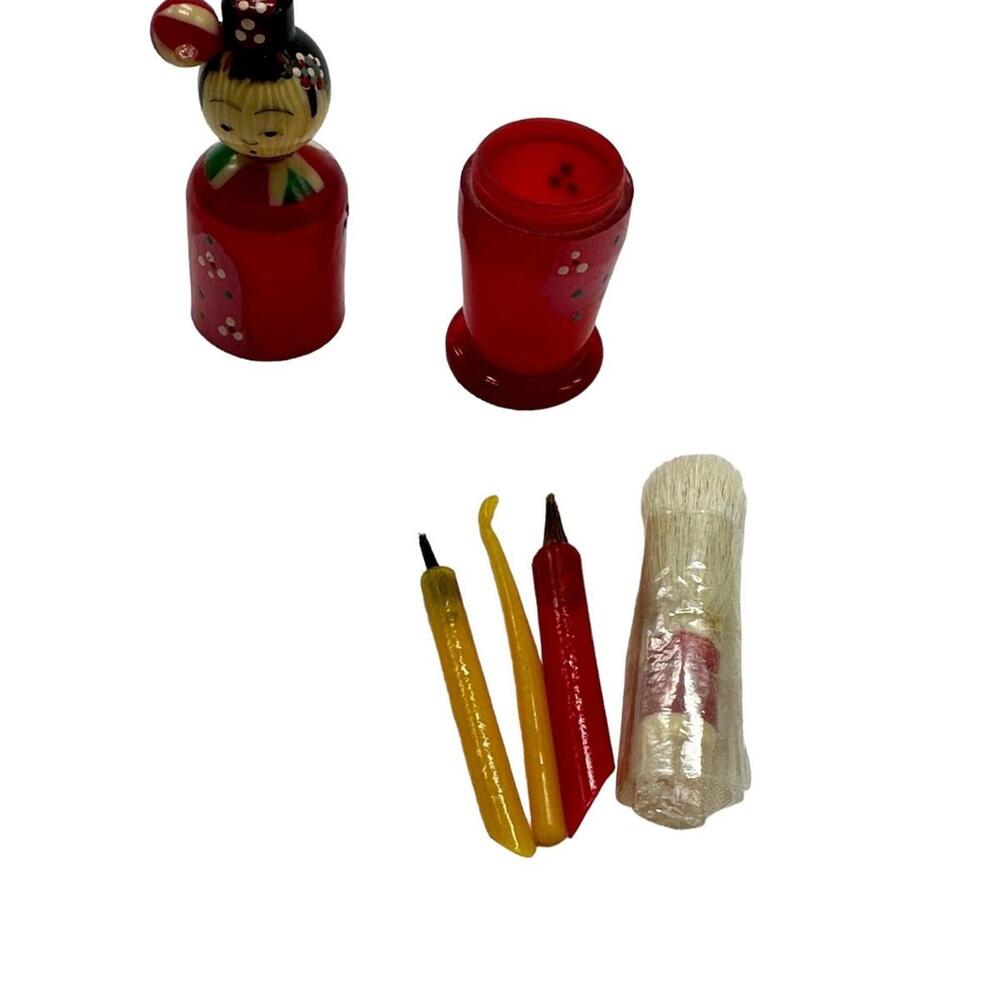 Vintage Japanese Woman Figure Celluloid Paintbrush Set 3"x1" - Picture 3 of 10